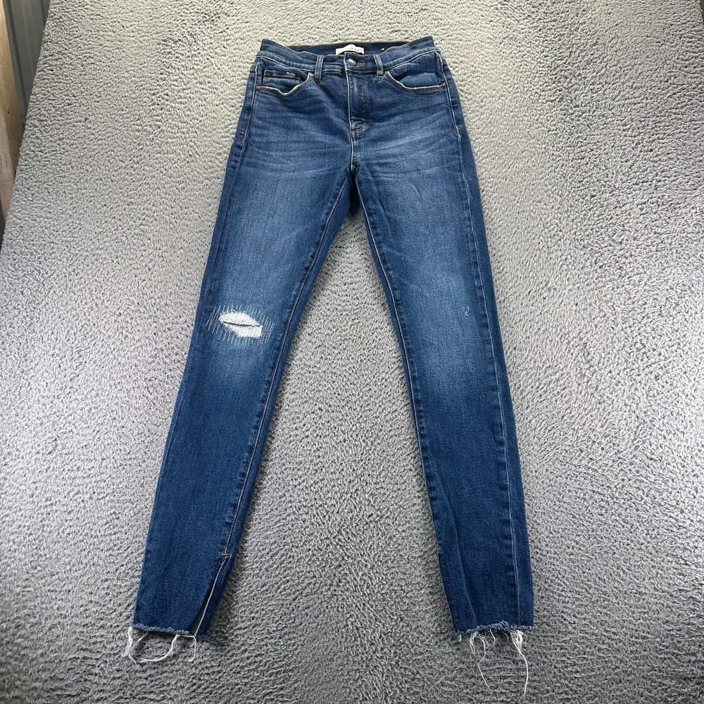 Loft Jeans Womens 0 Blue Cotton Denim Skinny Distressed Raw Hem Faded Stretch